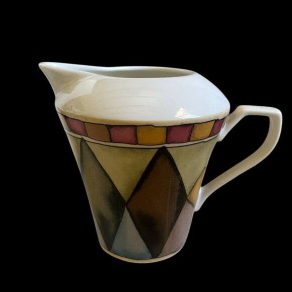 Sasaki Palazzo Sugar and Creamer w/Lid by Particia Zanger Multicolor Harlequin - Picture 2 of 8